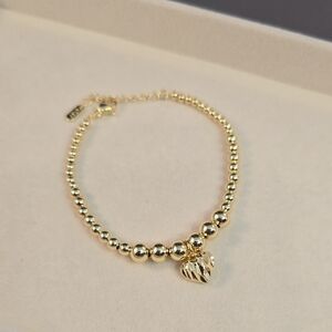 Gold Beaded 14k Filled Bracelet with Heart Charm 6.5"-7.5"